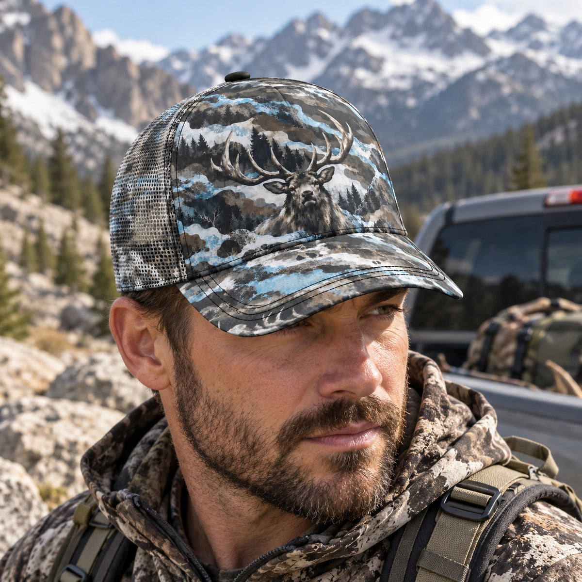 Frost Timber Bull Mesh Cap 2.0 worn outdoors