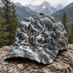 Frost Timber Bull Mesh Cap 2.0 side view showing the all-over print mesh