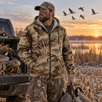Goose Hunting Cut Field Honker Fleece Full-Zip Hoodie worn outdoors