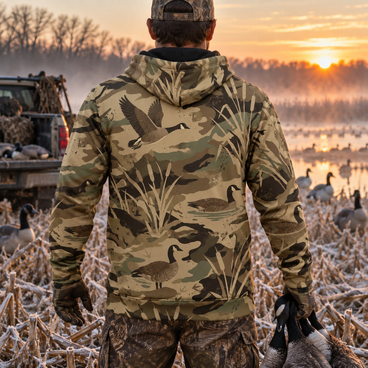 Goose Hunting Cut Field Honker Field Pullover Hoodie back