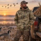 Goose Hunting Cut Field Honker Field Pullover Hoodie worn outdoors