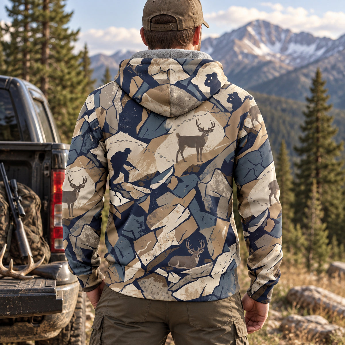 Mule Deer Hunting Shale Break Fleece Full-Zip Hoodie back