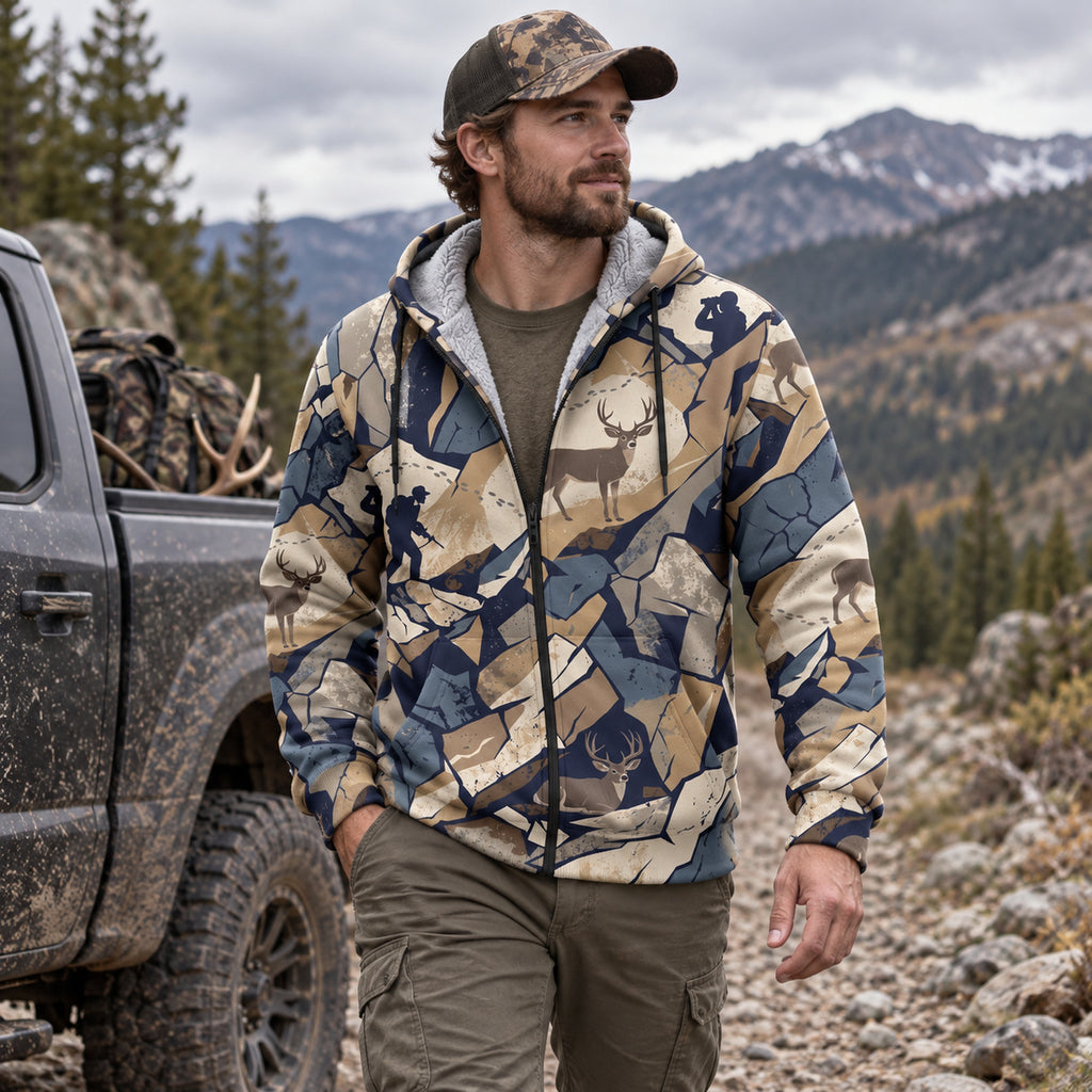 Mule Deer Hunting Shale Break Fleece Full-Zip Hoodie angled view