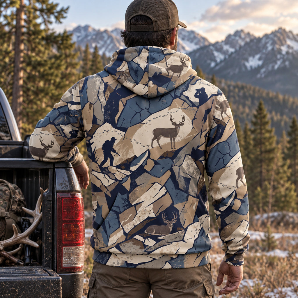 Mule Deer Hunting Shale Break Field Pullover Hoodie back