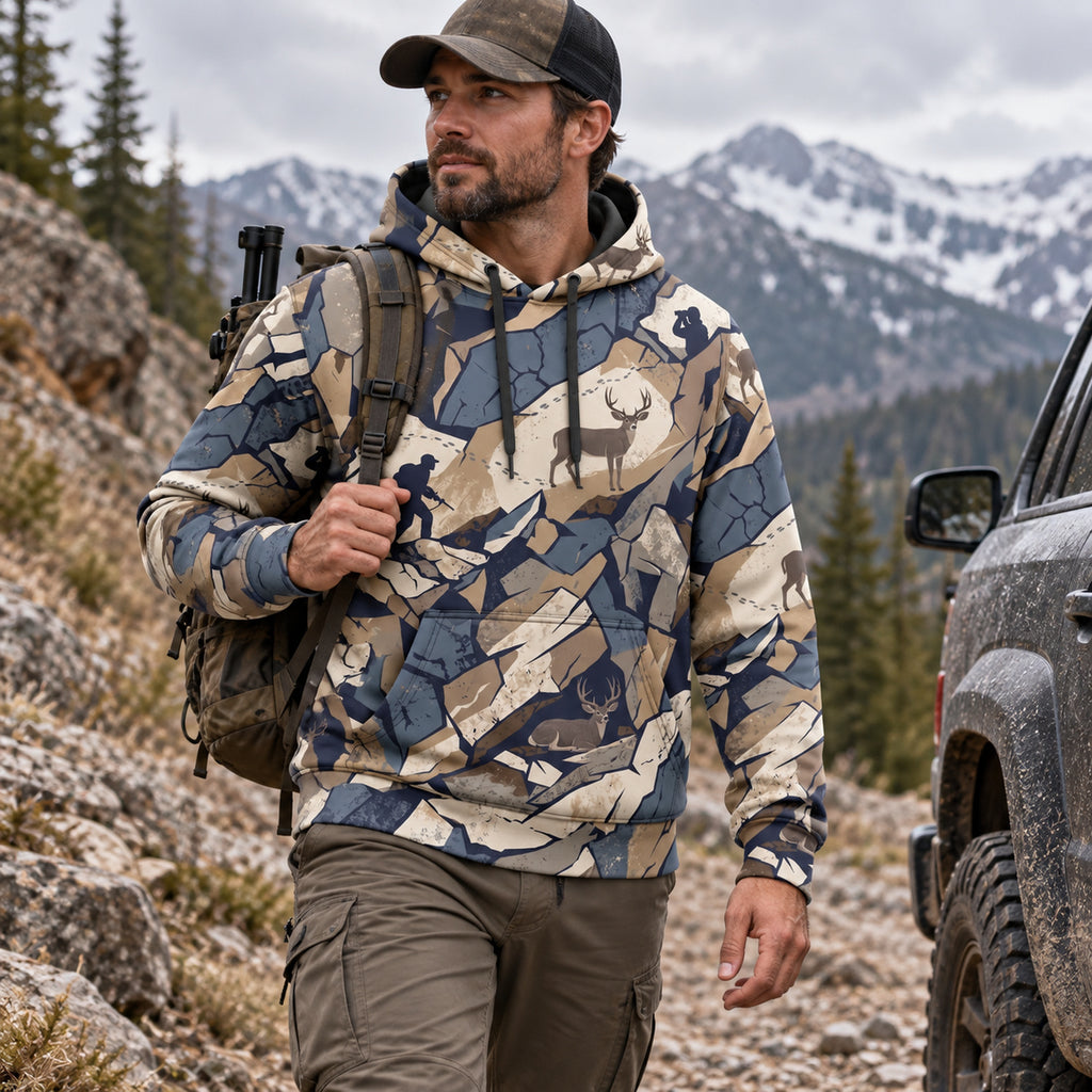 Mule Deer Hunting Shale Break Field Pullover Hoodie angled view