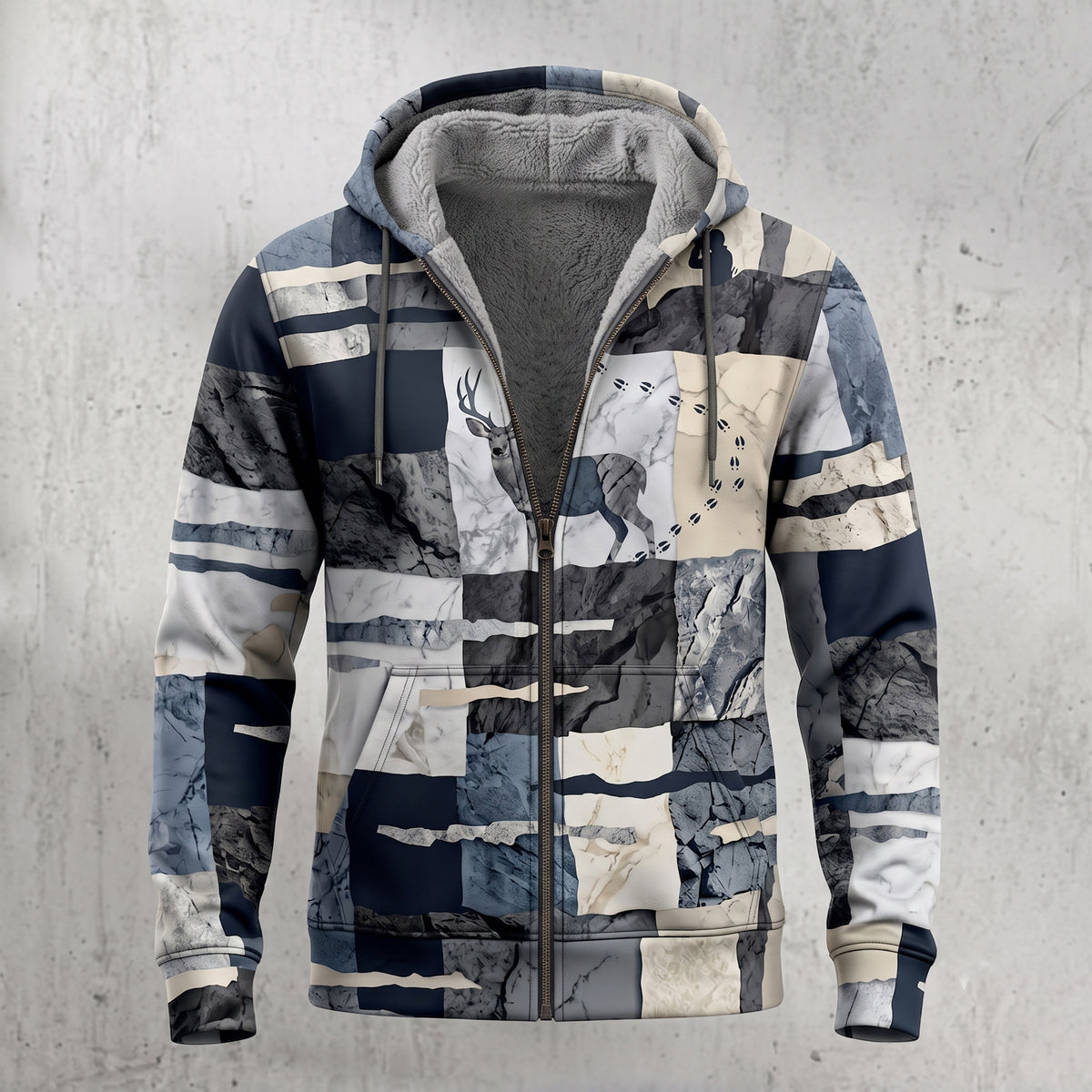 Mule Deer Hunting Granite Slab Fleece Full-Zip Hoodie front