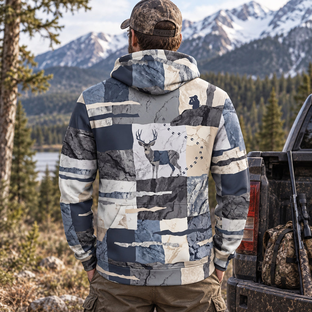 Mule Deer Hunting Granite Slab Field Pullover Hoodie back