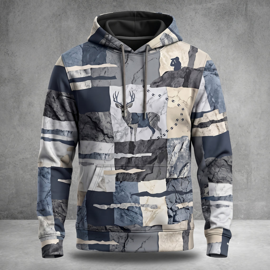 Mule Deer Hunting Granite Slab Field Pullover Hoodie front