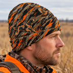 Upland hunter wearing the beanie, side view