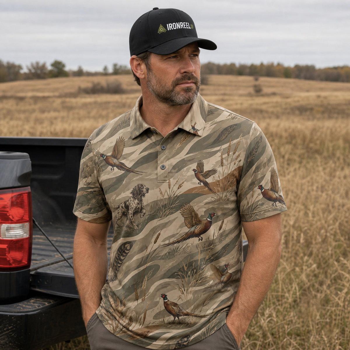 Wheatfield Rooster Camo Polo Shirt Body