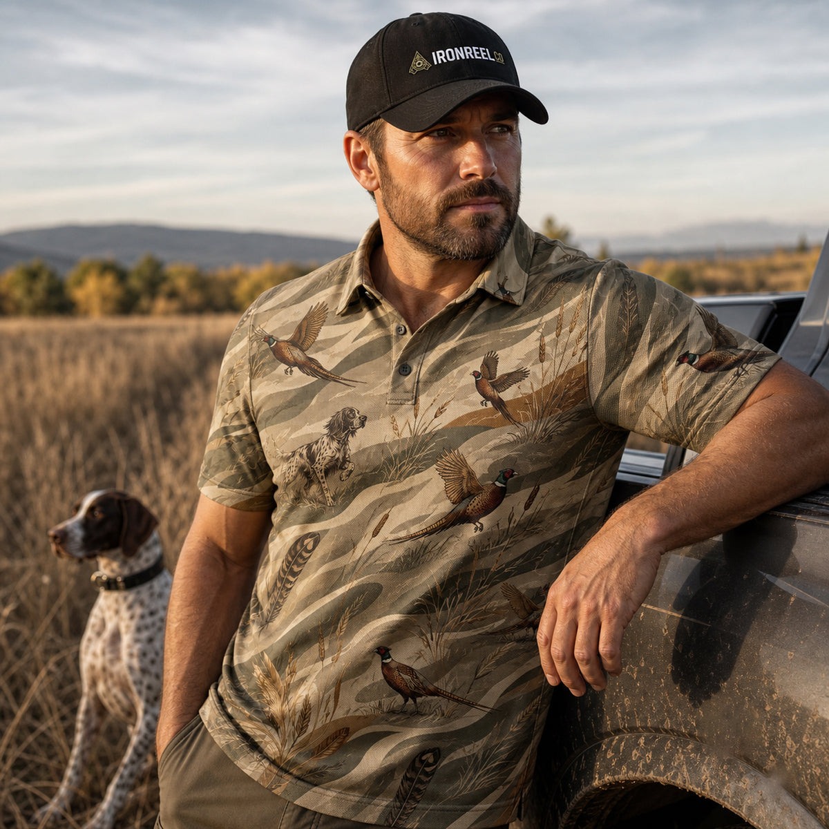Wheatfield Rooster Camo Polo Shirt Body2
