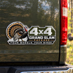 Turkey hunting emblem mounted on a truck tailgate, close direct view
