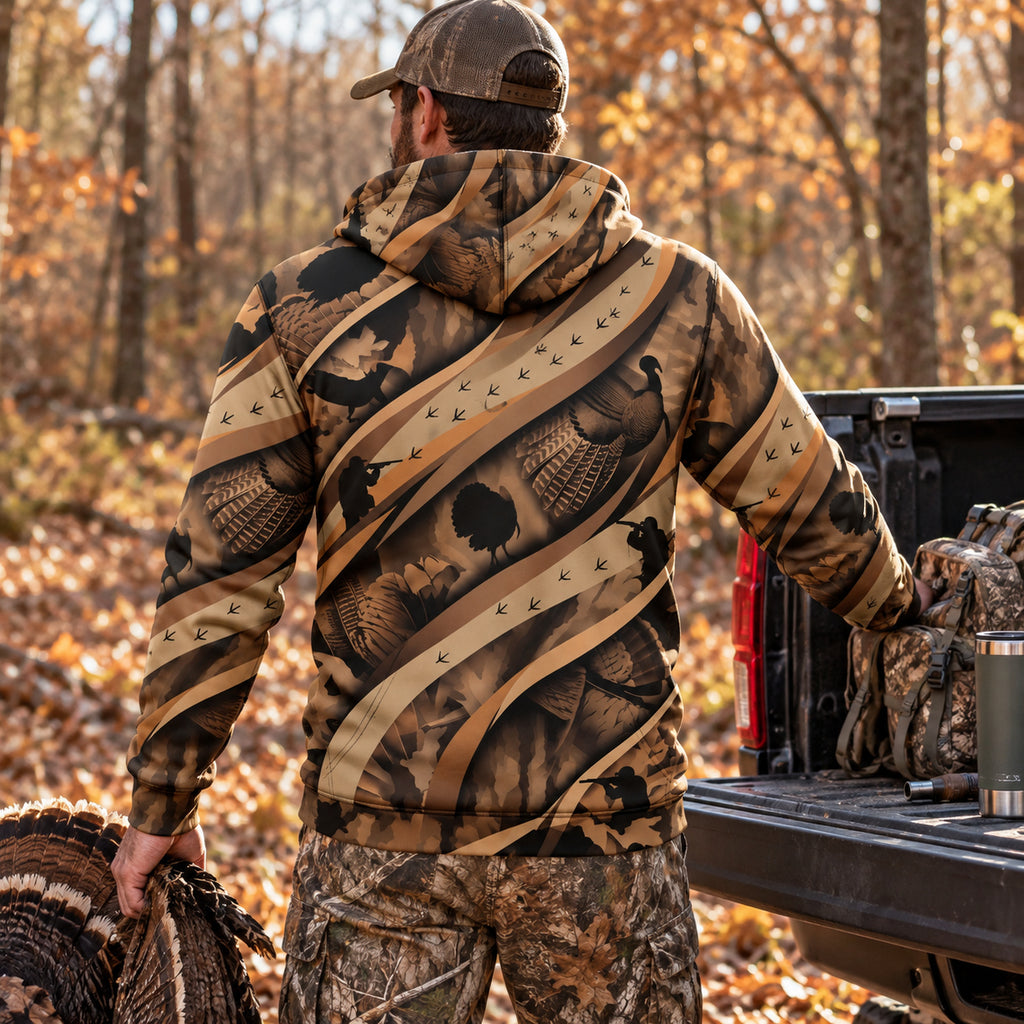 Turkey Hunting Feather Drift Fleece Full-Zip Hoodie back