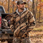 Turkey Hunting Feather Drift Fleece Full-Zip Hoodie worn outdoors