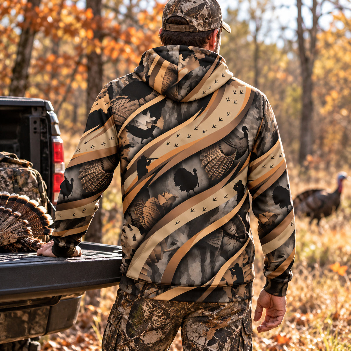 Turkey Hunting Feather Drift Field Pullover Hoodie back