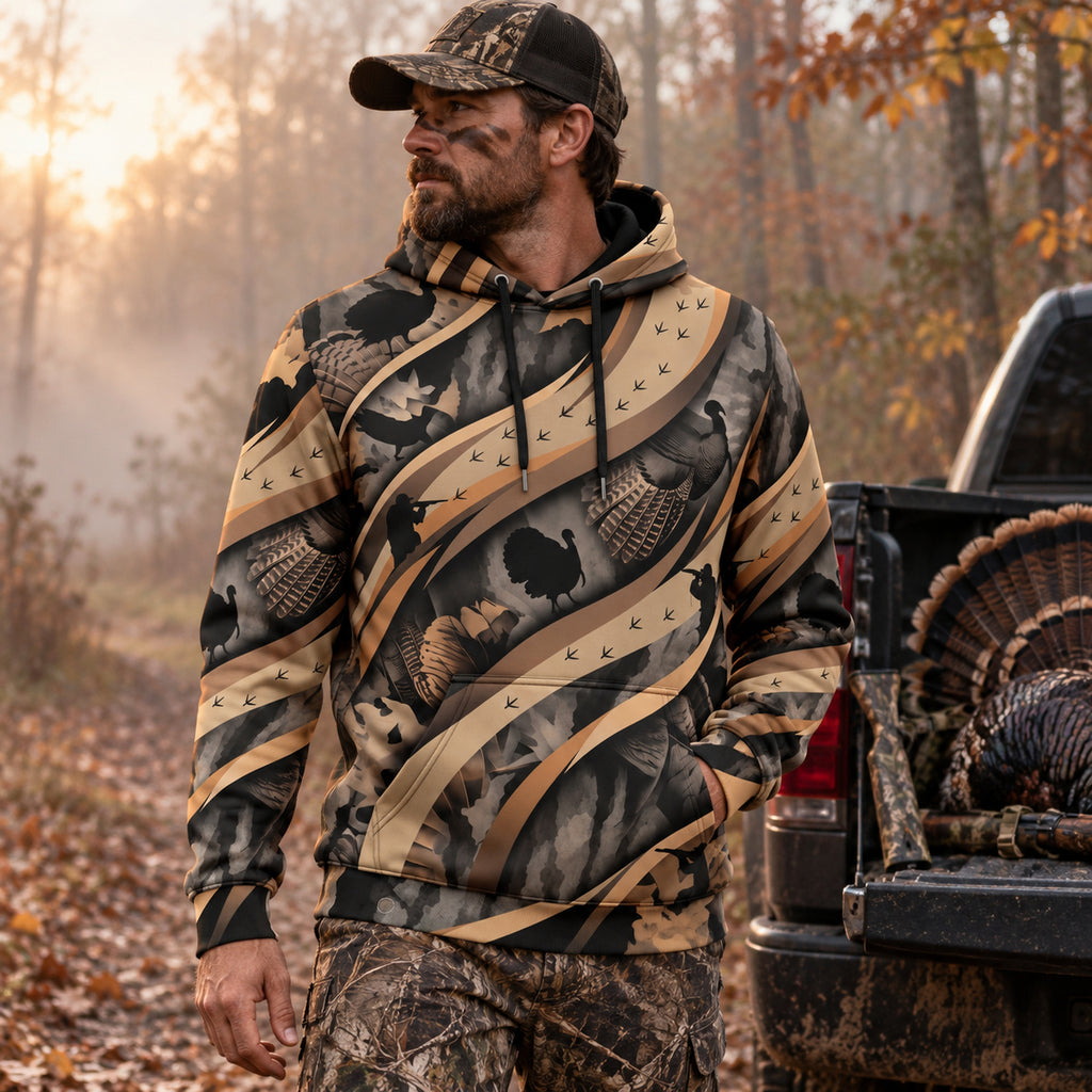 Turkey Hunting Feather Drift Field Pullover Hoodie angled view