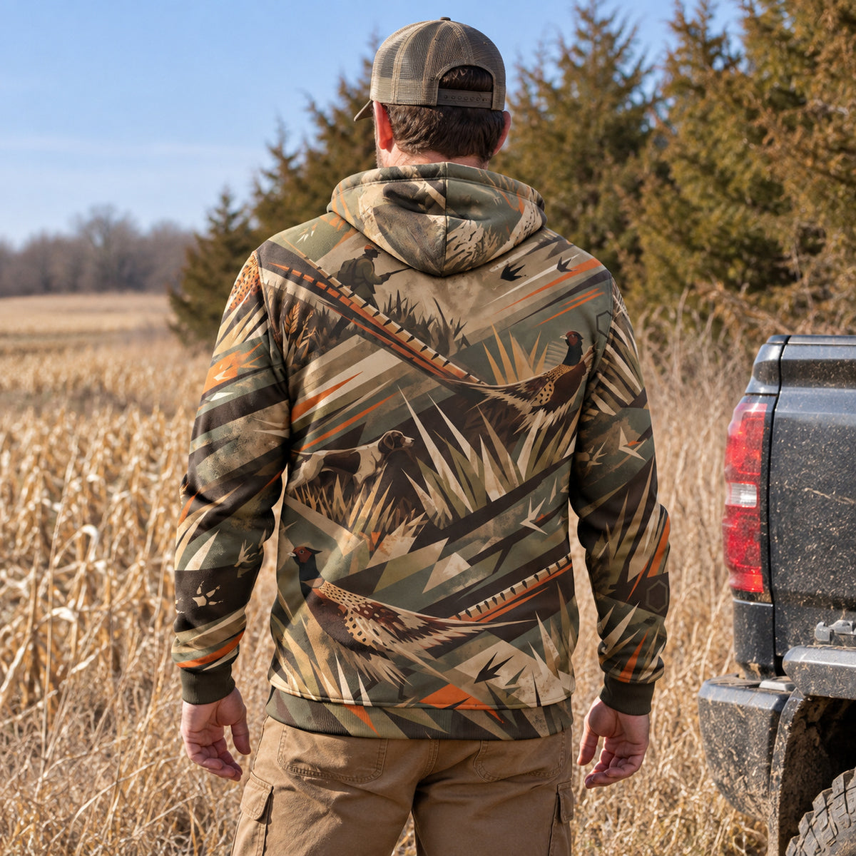 Upland Grass Rooster Fleece Full-Zip Hoodie back
