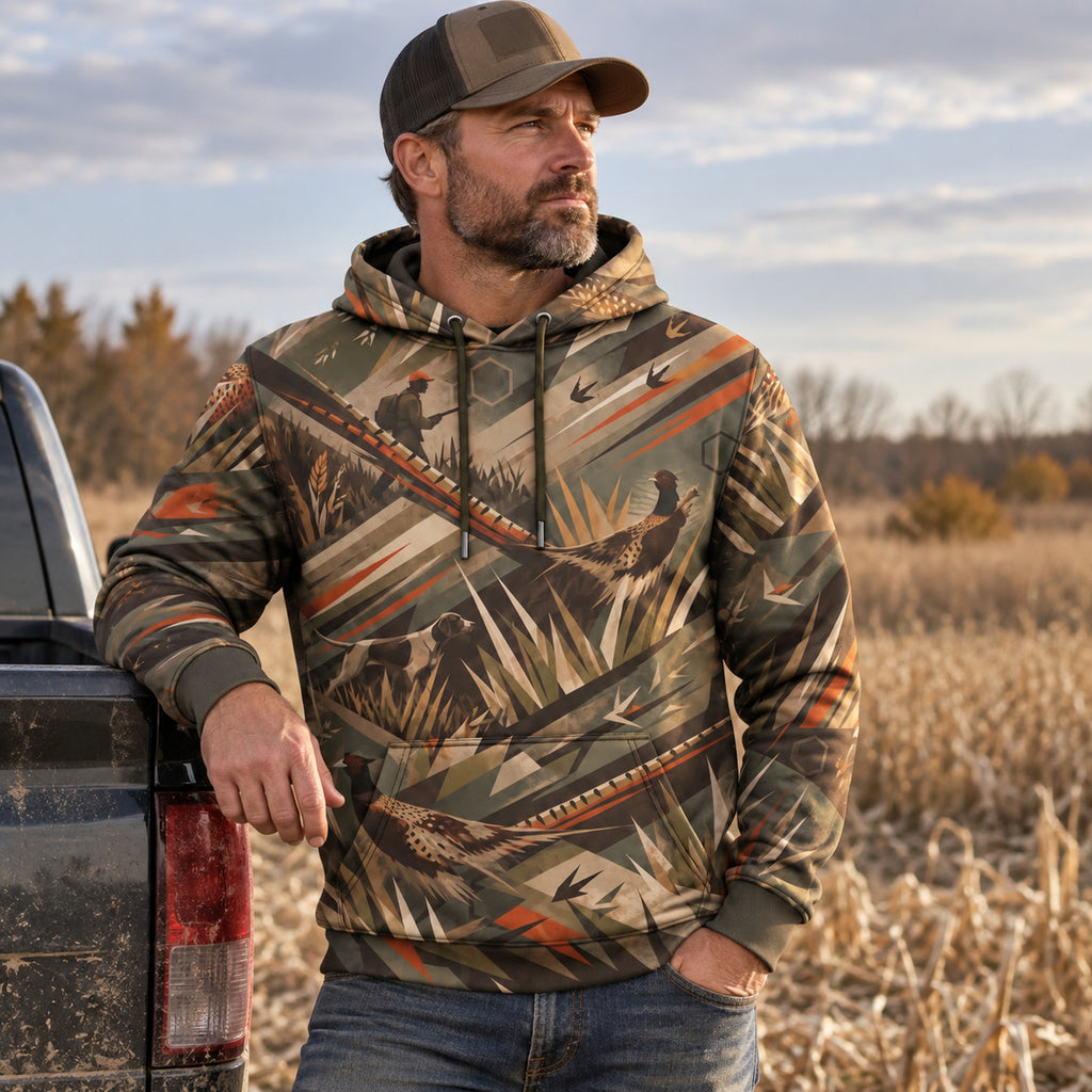 Upland Grass Rooster Field Pullover Hoodie angled view