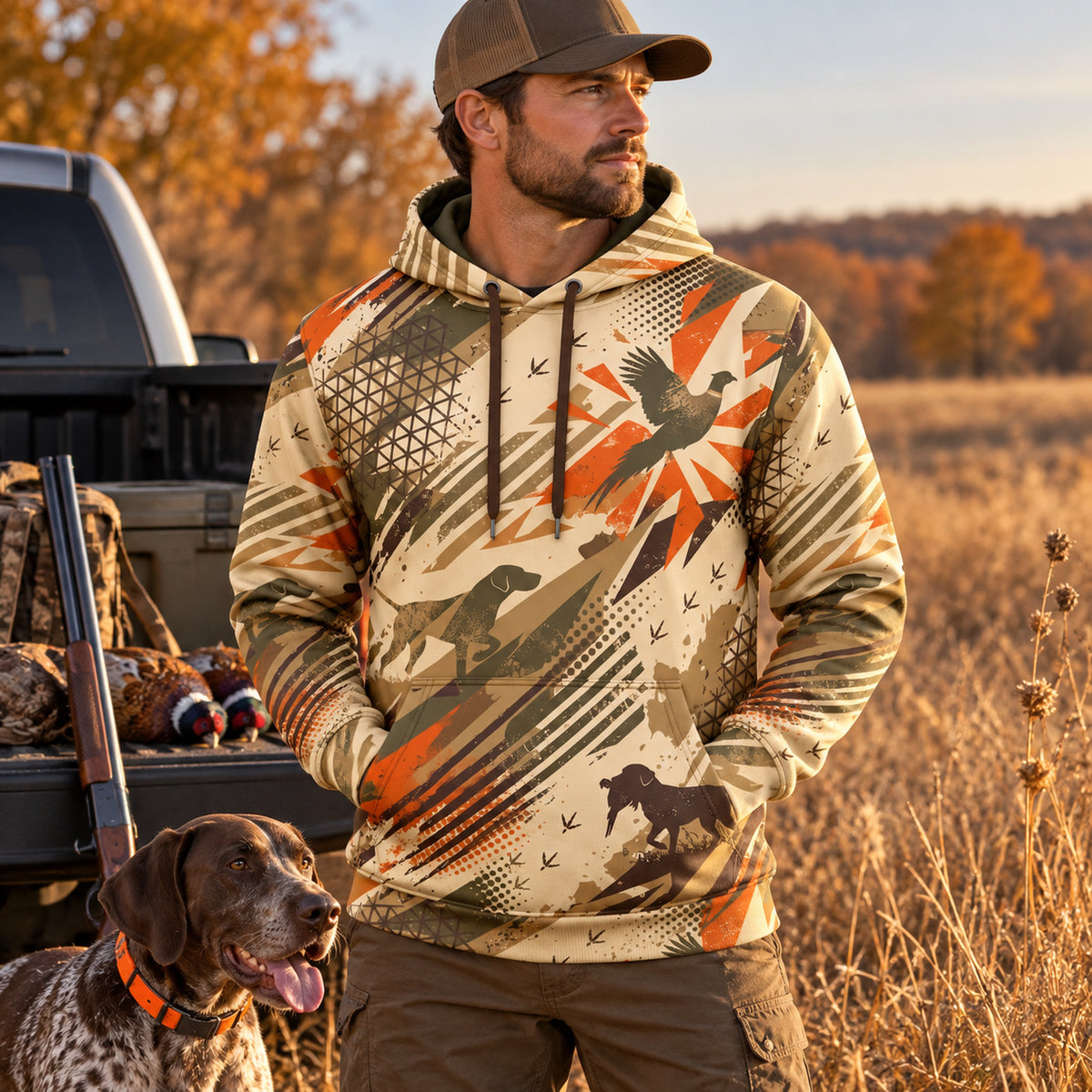 Upland Flush Burst Field Pullover Hoodie worn outdoors