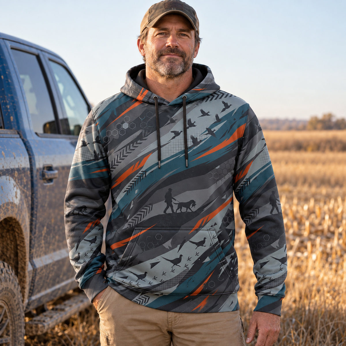 Upland Wind Streak Flight Field Pullover Hoodie worn outdoors