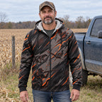 Upland Ember Slash Fleece Full-Zip Hoodie worn outdoors