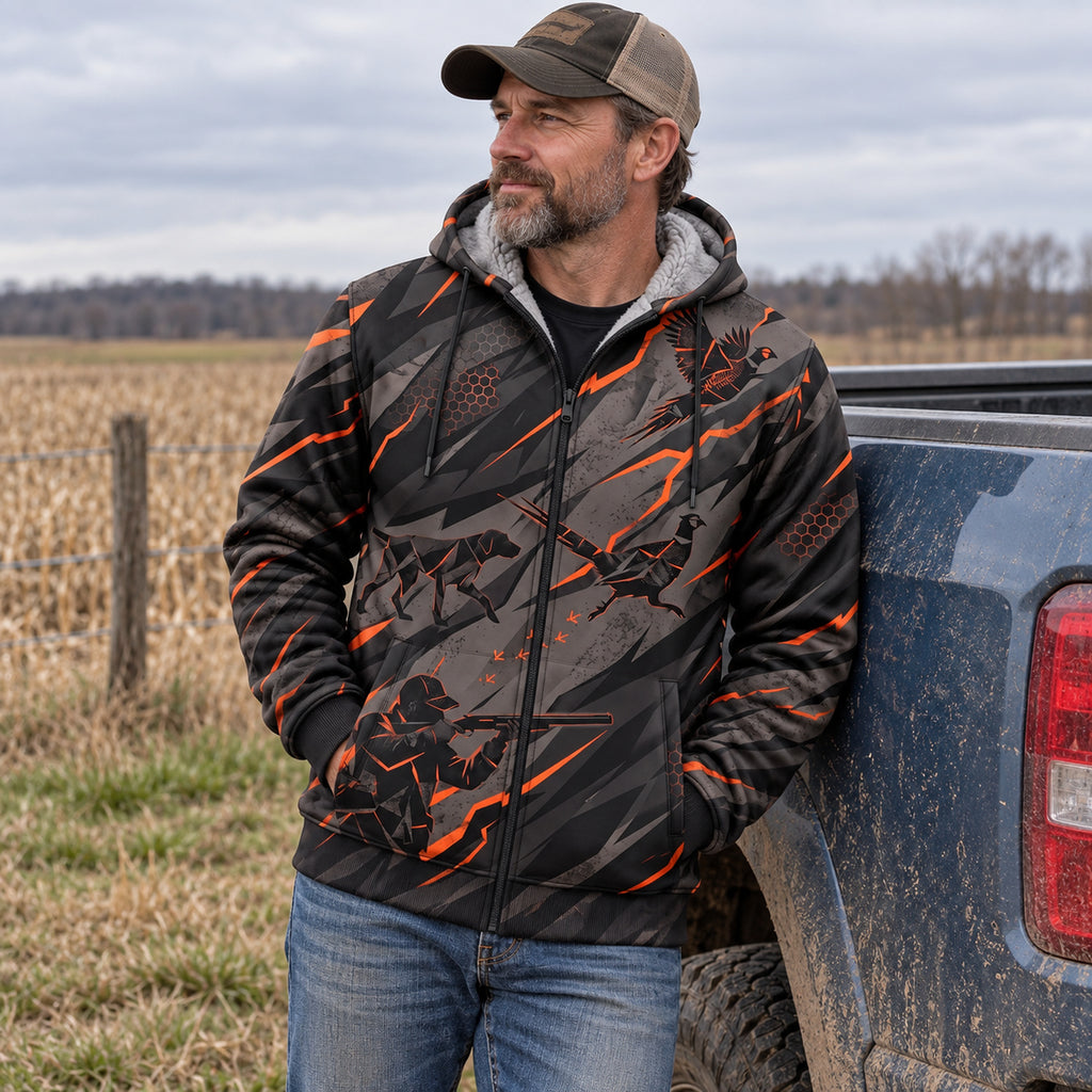 Upland Ember Slash Fleece Full-Zip Hoodie angled view