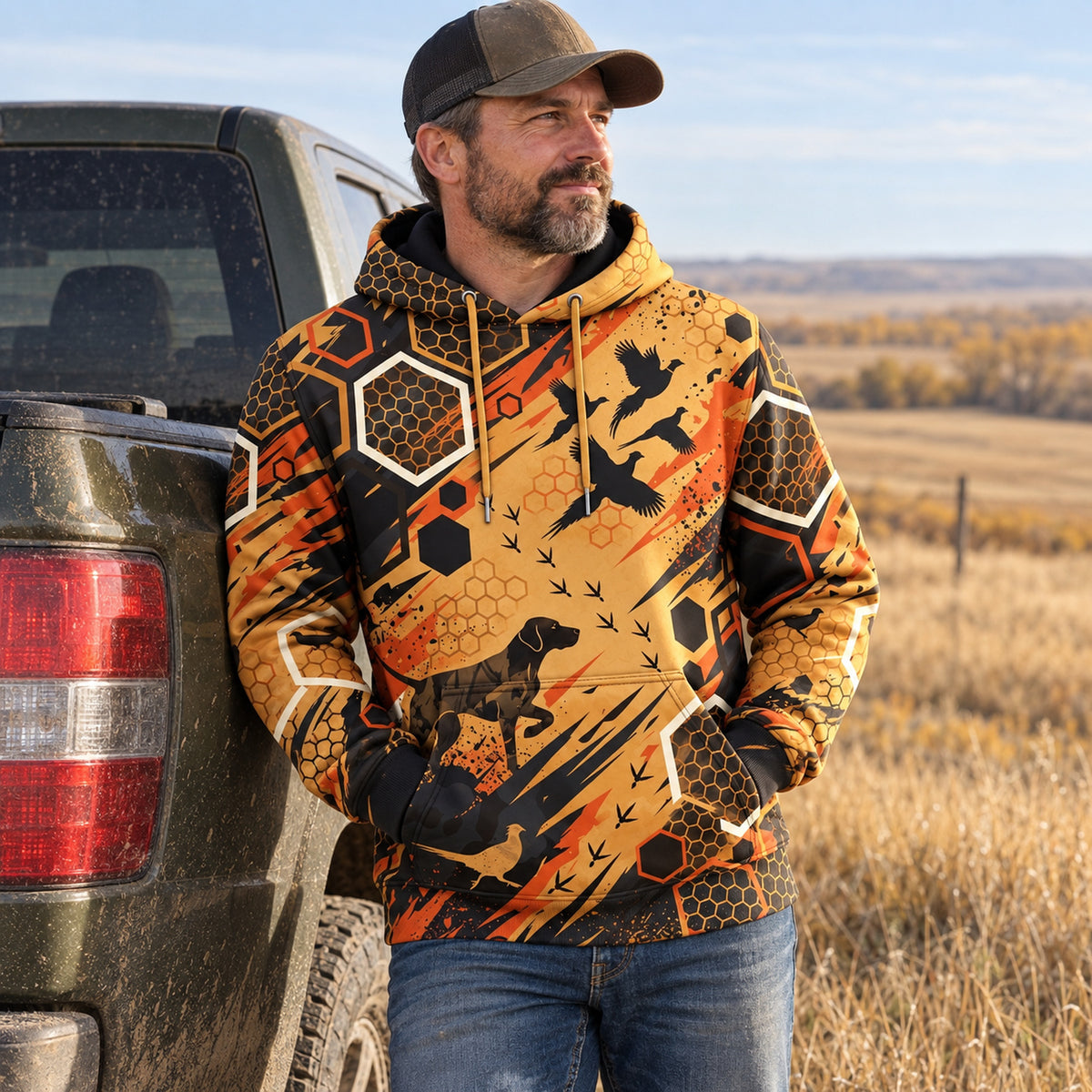 Upland Gold Comb Rooster Field Pullover Hoodie angled view