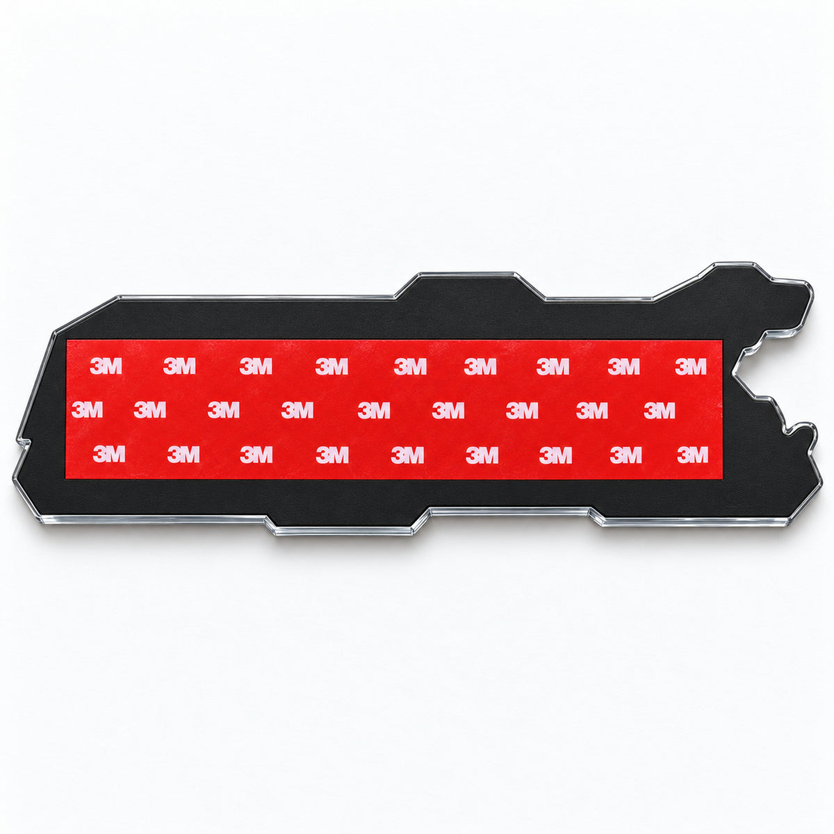 Back of the emblem: black ABS backing plate with pre-applied 3M adhesive