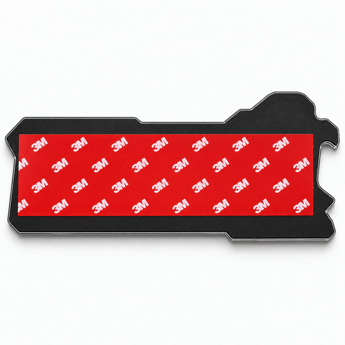 Back of the emblem: black ABS backing plate with pre-applied 3M adhesive