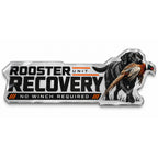 Rooster Recovery Unit black lab metal car emblem, front view
