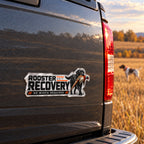 Rooster Recovery Unit lab emblem on a pickup truck tailgate, angle view