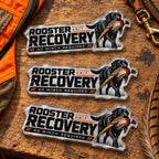 Three sizes of the bird dog metal emblem side by side
