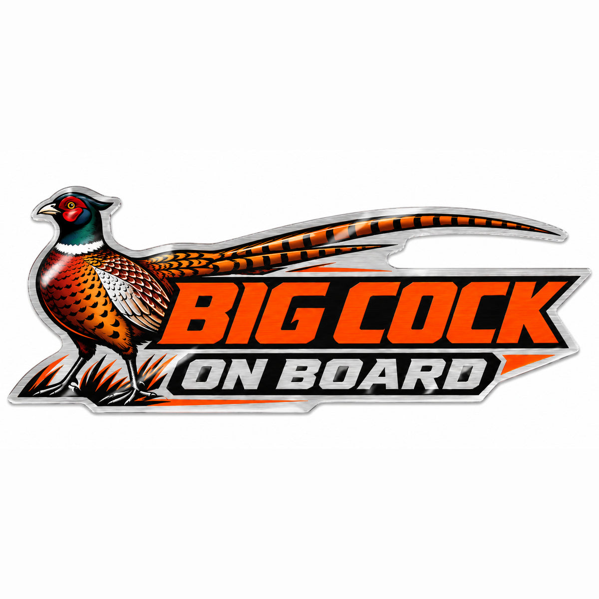 Big Cock On Board metal car emblem, full product view