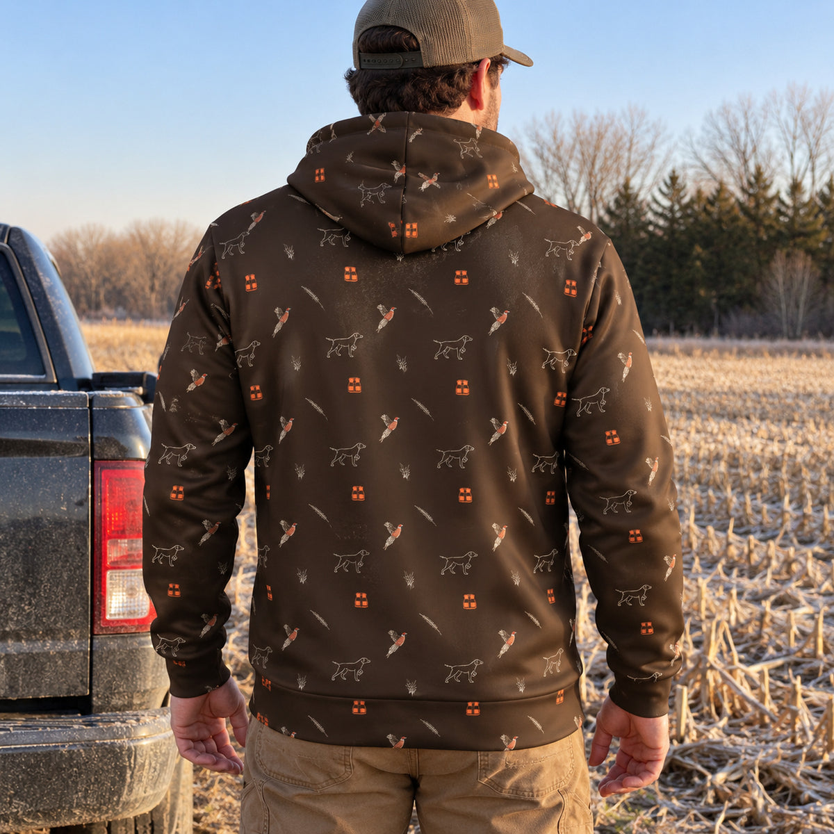 Upland Dog And Bird Icon Field Pullover Hoodie back