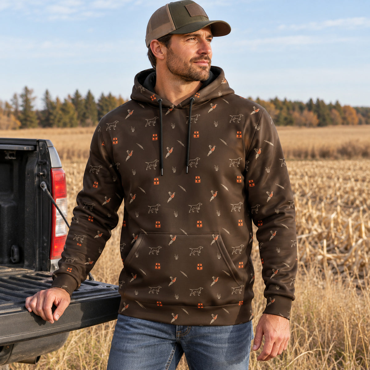 Upland Dog And Bird Icon Field Pullover Hoodie angled view