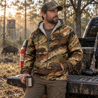 Wild Boar Hunting Timber Sounder Fleece Full-Zip Hoodie angled view