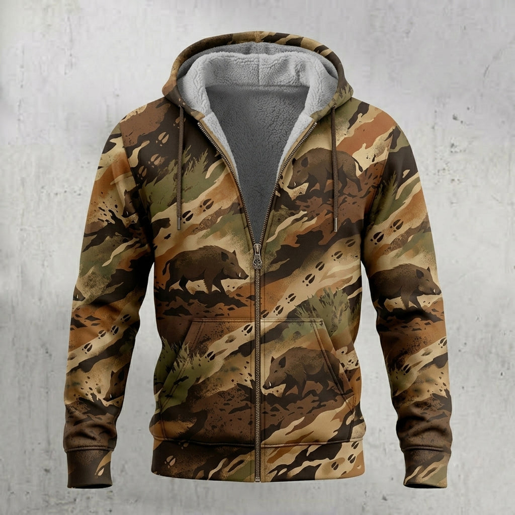 Wild Boar Hunting Timber Sounder Fleece Full-Zip Hoodie front