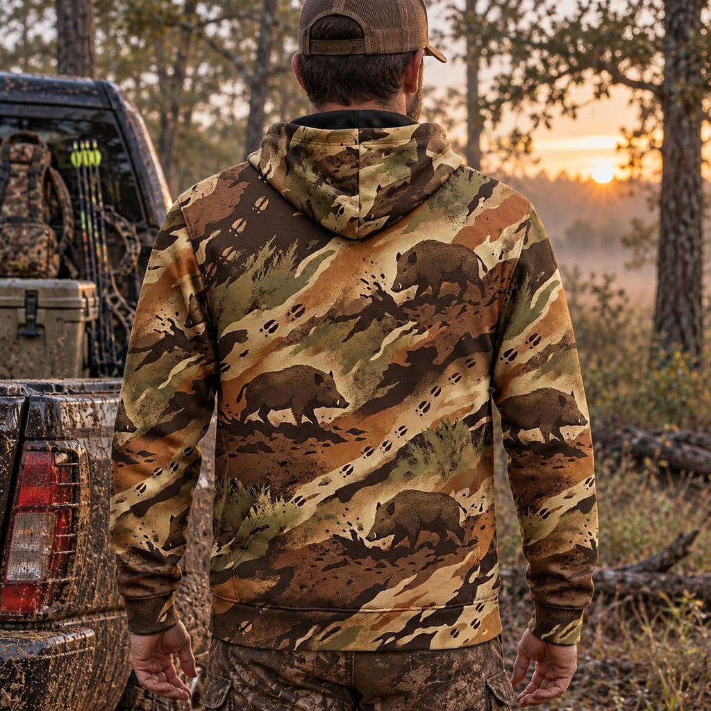 Wild Boar Hunting Timber Sounder Field Pullover Hoodie back