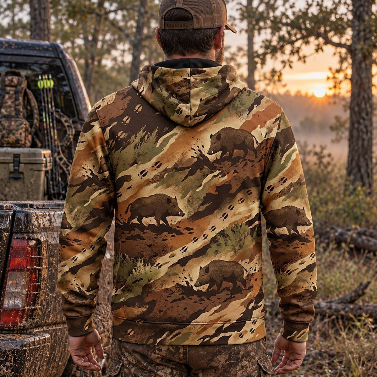 Wild Boar Hunting Timber Sounder Field Pullover Hoodie back