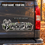 Your name prints on the top line of the Pickup Line whitetail emblem