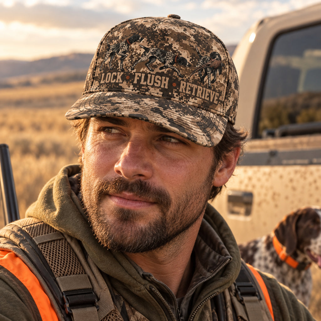 Lock Flush Retrieve Prairie Grass Camo Classic Cap on body