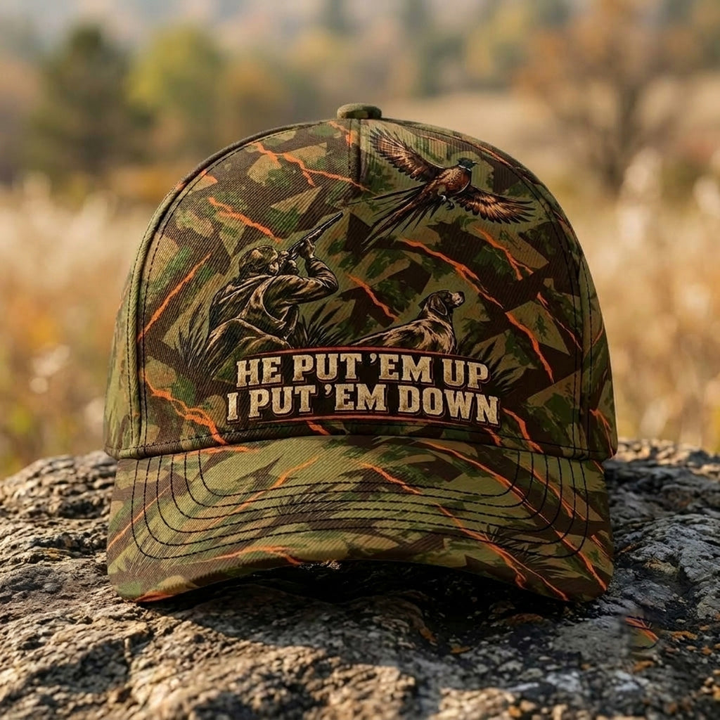 He Put Em Up Brush Camo Pointer Classic Cap front