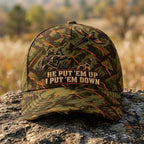 He Put Em Up Brush Camo Pointer Classic Cap front