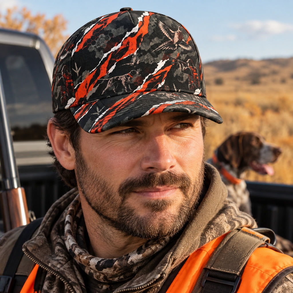 Blaze Slash Rooster Camo Classic Cap worn outdoors